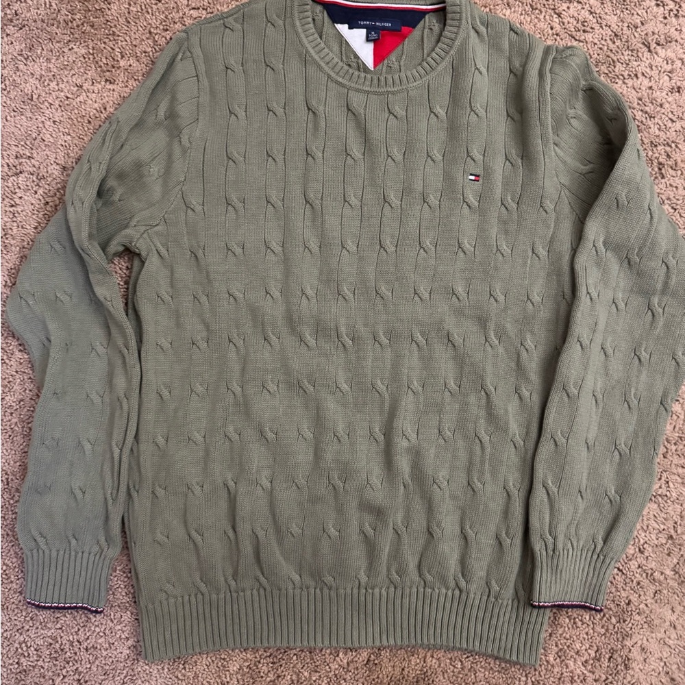 Tommy Hilfiger Men's Olive Cable Knit Sweater